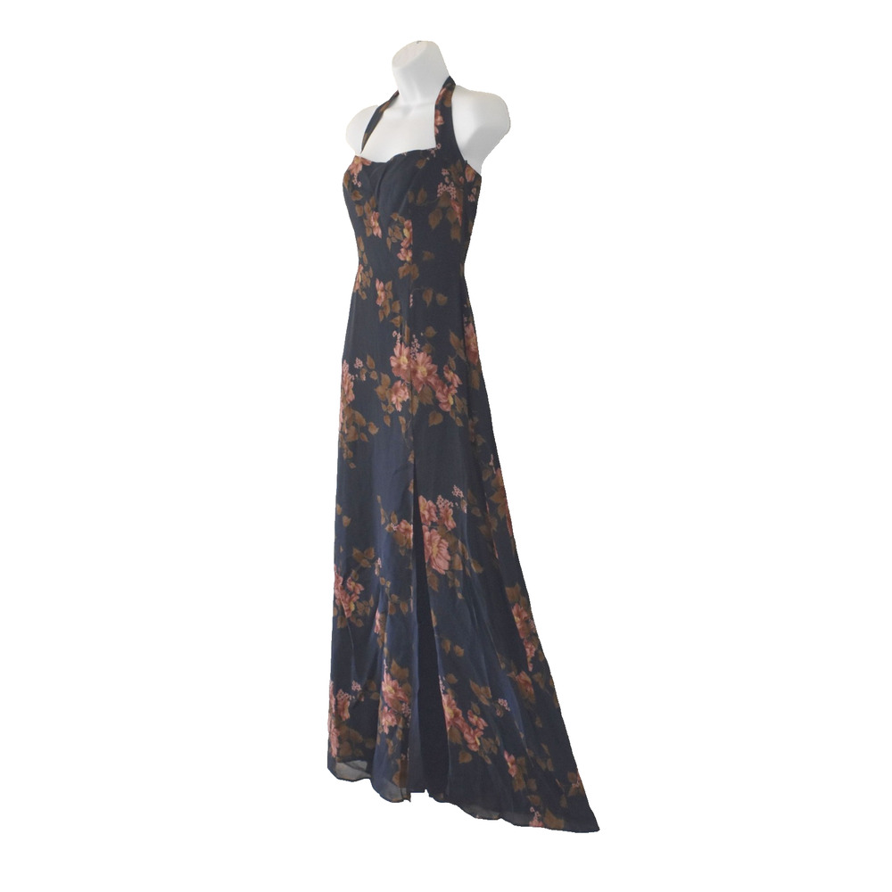 B0 NWT REFORMATION Navy Blue Floral Side Slit Lyric Jovelle Maxi Dress Size 4 - Picture 4 of 10